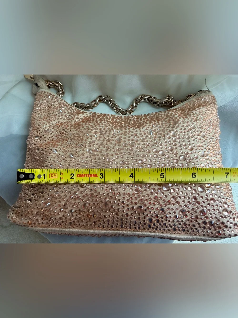 Sparkling Rose Gold Hobo Bag with Gold Chain - Picture 4 of 15